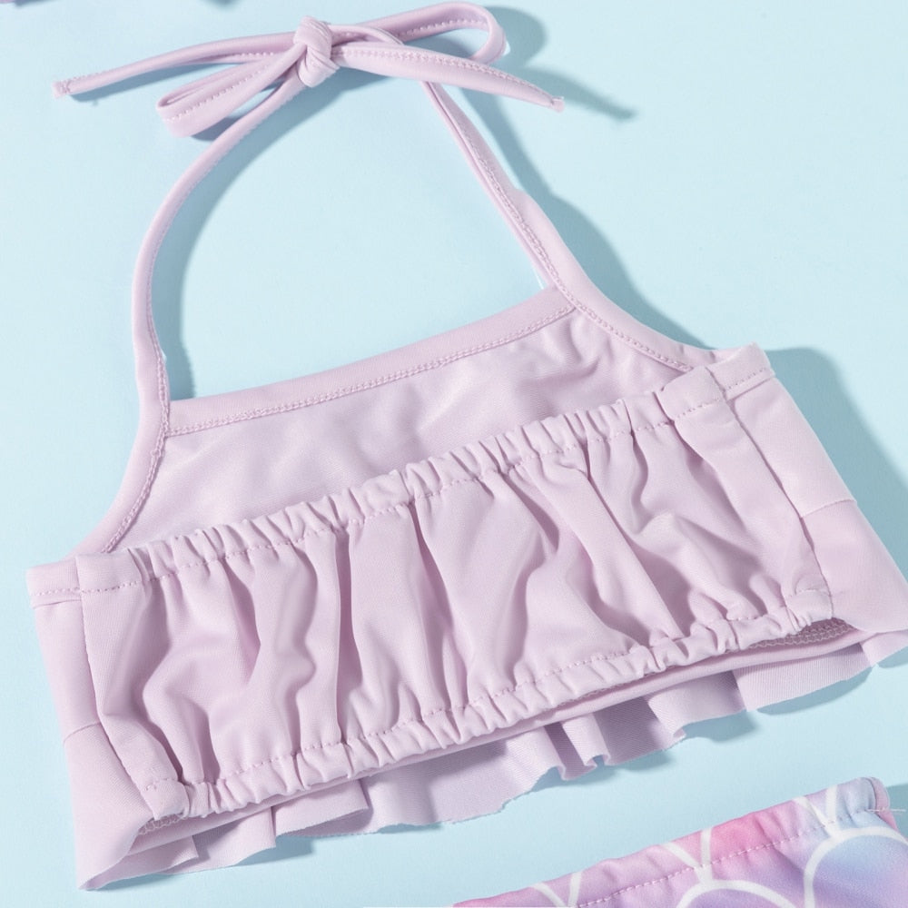 Růžové dvoudílné plavky s motivem mořské panny pro dívky