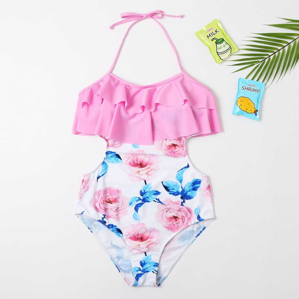 Růžové květinové plavky pro matku a dceru