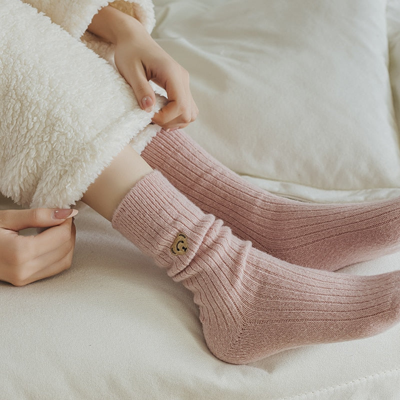 Dámské žebrované ponožky s medvídkem