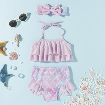 Růžové dvoudílné plavky s motivem mořské panny pro dívky