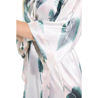 Saténový župan s tropickými listy