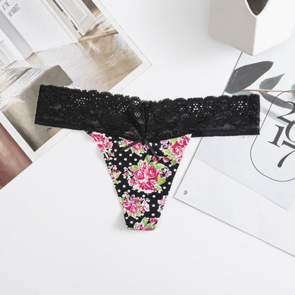 Dámská tanga s krajkou a květinovým vzorem