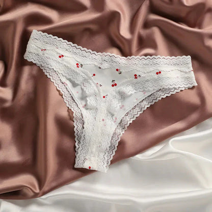 Krajková tanga s potiskem třešní