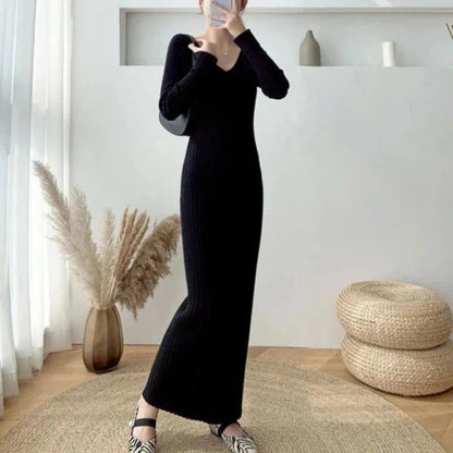 Maxi šaty s žebrovaným úpletem