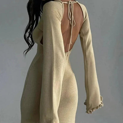 Pletené maxi šaty s odhalenými zády