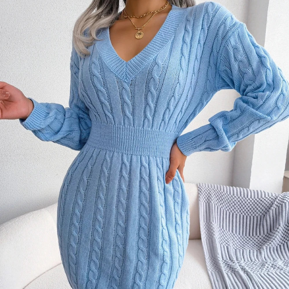 Pletené minišaty s výstřihem do V