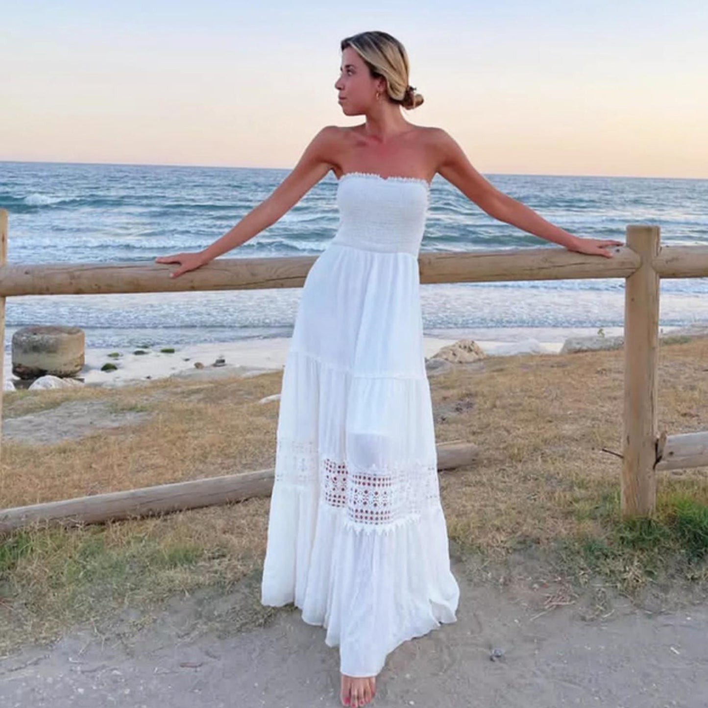 Letní maxi šaty bez ramínek