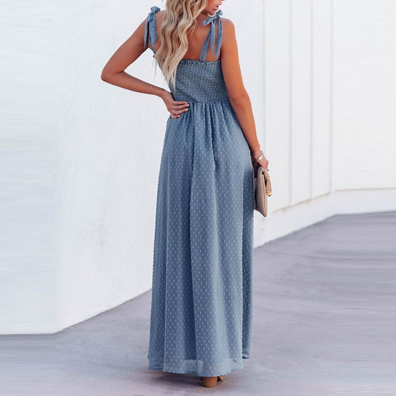 Maxi letní šaty z látky plumeti