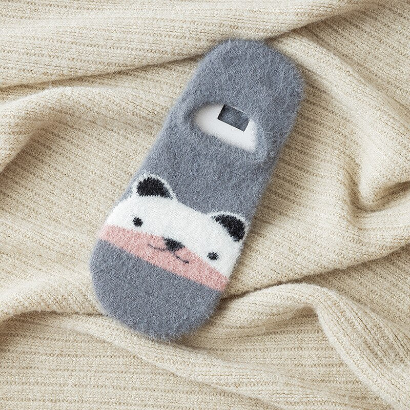 Teplé dámské kotníkové ponožky s plyšovým medvídkem