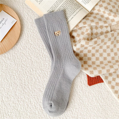 Dámské žebrované ponožky s medvídkem