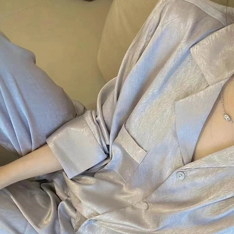 Dámské texturované pyžamo s dlouhým rukávem