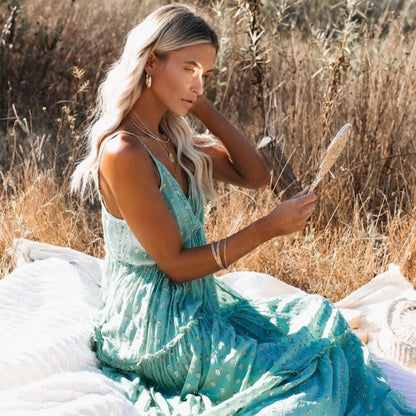 Vzdušné tyrkysové maxi letní šaty