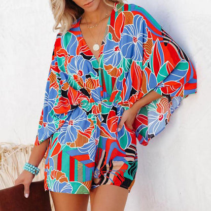 Vzorovaný letní overal s 3/4 rukávy