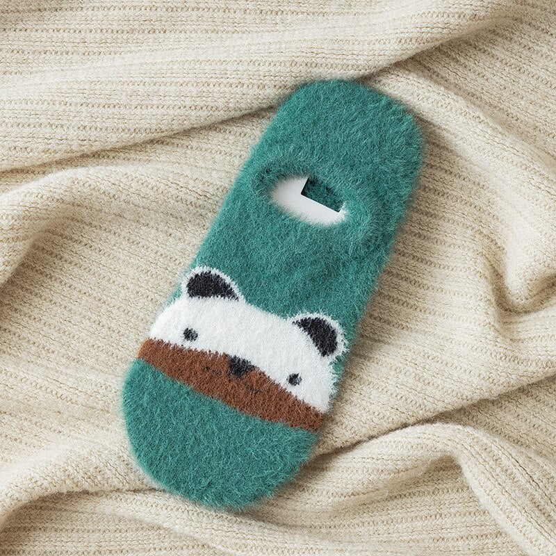 Teplé dámské kotníkové ponožky s plyšovým medvídkem