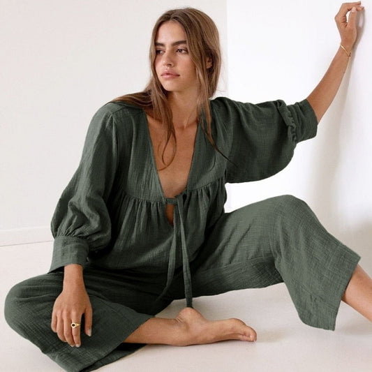 Volná bavlněná domácí souprava s úvazky