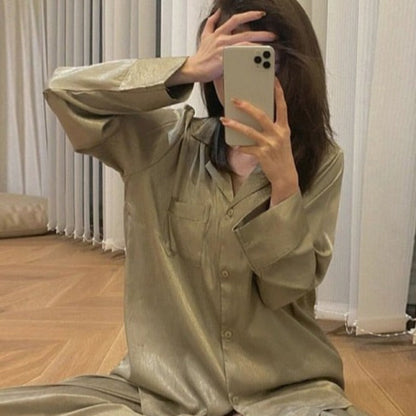 Dámské texturované pyžamo s dlouhým rukávem