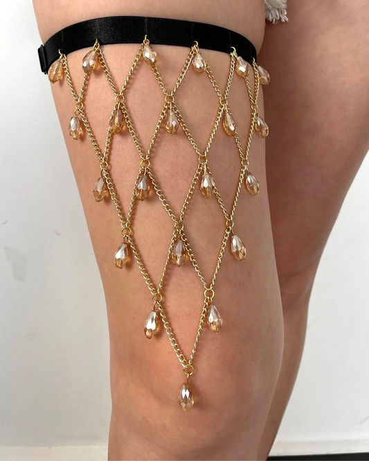 Řetízek na stehno s krystalovými ozdobami