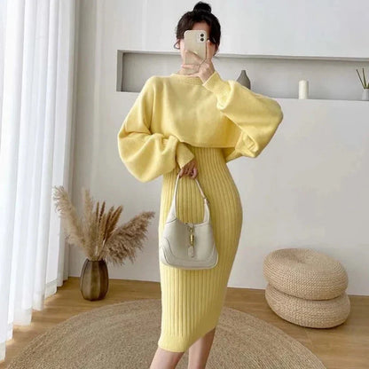 Pletená souprava domácího oblečení s šaty