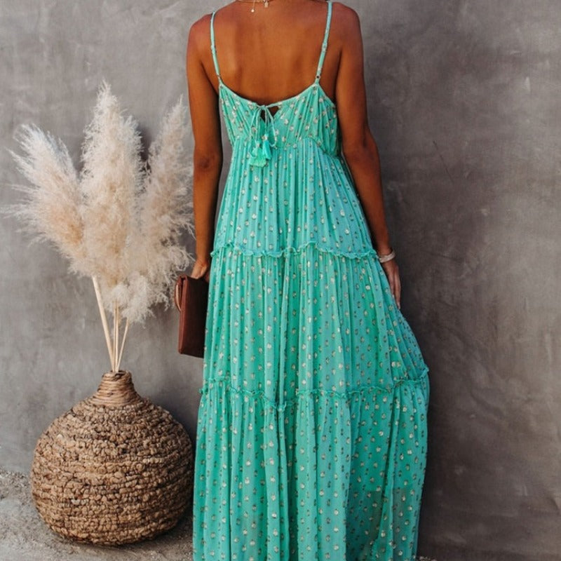 Vzdušné tyrkysové maxi letní šaty