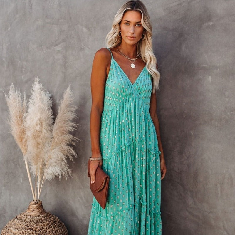 Vzdušné tyrkysové maxi letní šaty
